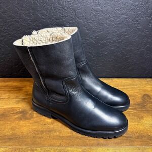 Bimba y Lola Black Leather Shearling Lined Winter Boots Size‎ 40